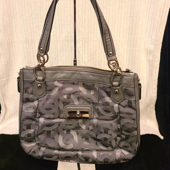 Coach Handbags - Coach Rare Grey & Silver Canvas Penelope Hobo